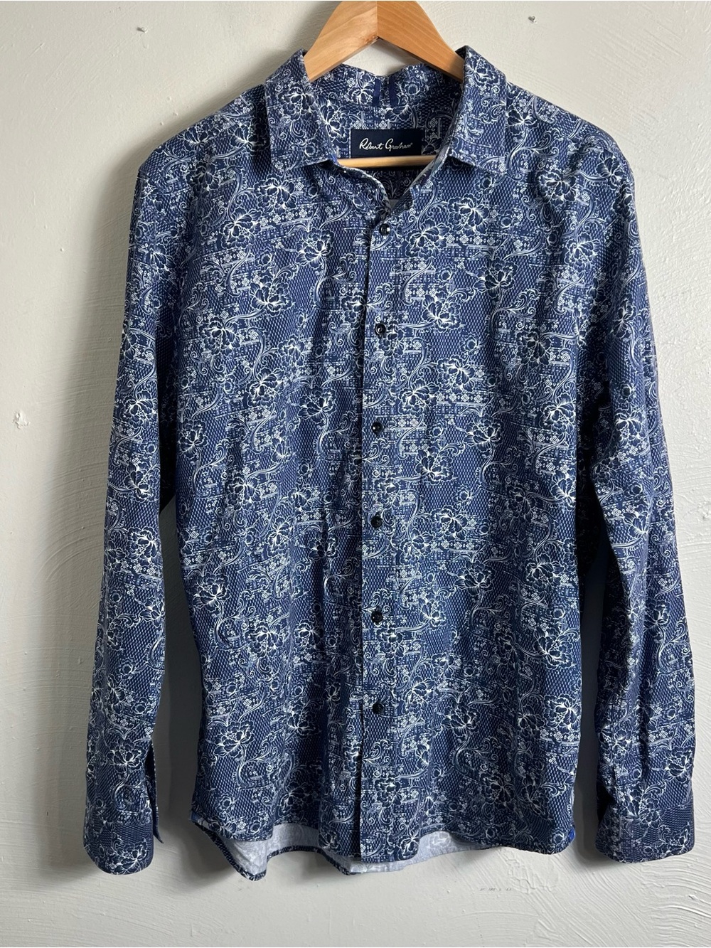 Robert Graham Blue Floral Paisley Long Sleeve Button-Up Shirt Size XL